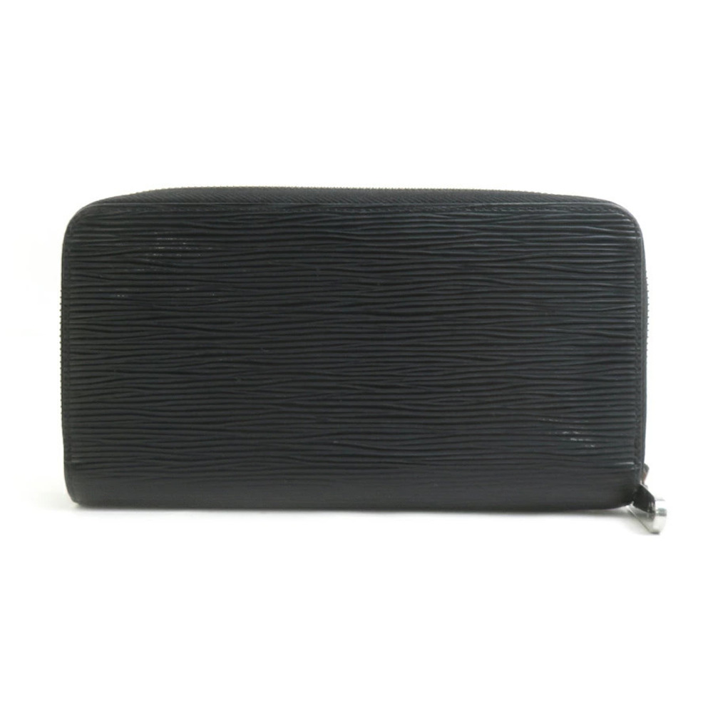 Louis Vuitton Long Leather Round Zippy Zipper Black Wallet Epi Silver